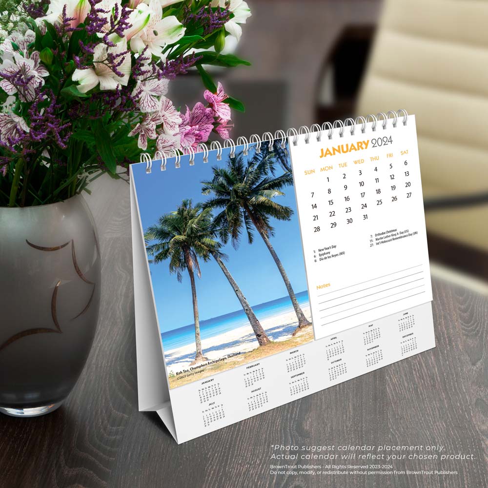 Beaches 2024 7.5 x 6 Inch Monthly DoubleView Easel Desk Calendar