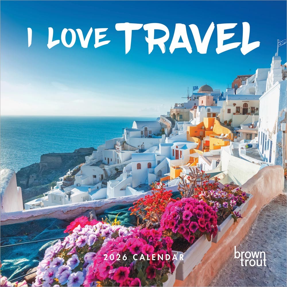 I Love Travel | 2026 12 x 24 Inch (Hanging) Monthly Square Wall Calendar