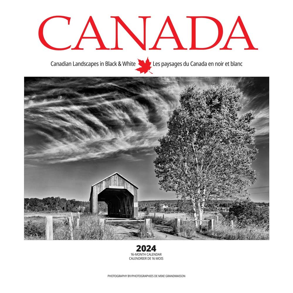 Canada Black and White | 2024 12 x 24 Inch Monthly Square Wall Calendar | English/French Bilingual