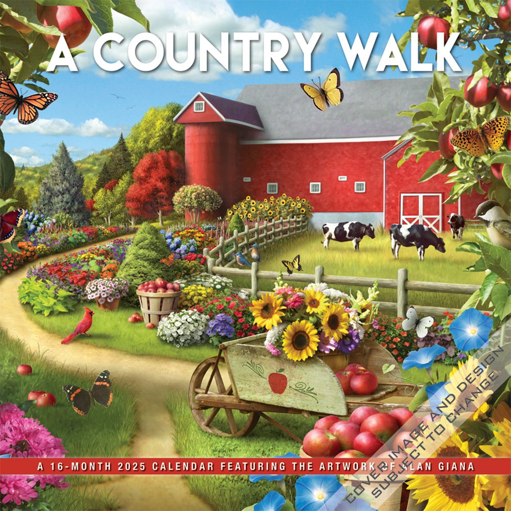 A Country Walk | 2025 12 x 24 Inch Monthly Square Wall Calendar | Featuring the Artwork of Alan Giana | Plastic-Free