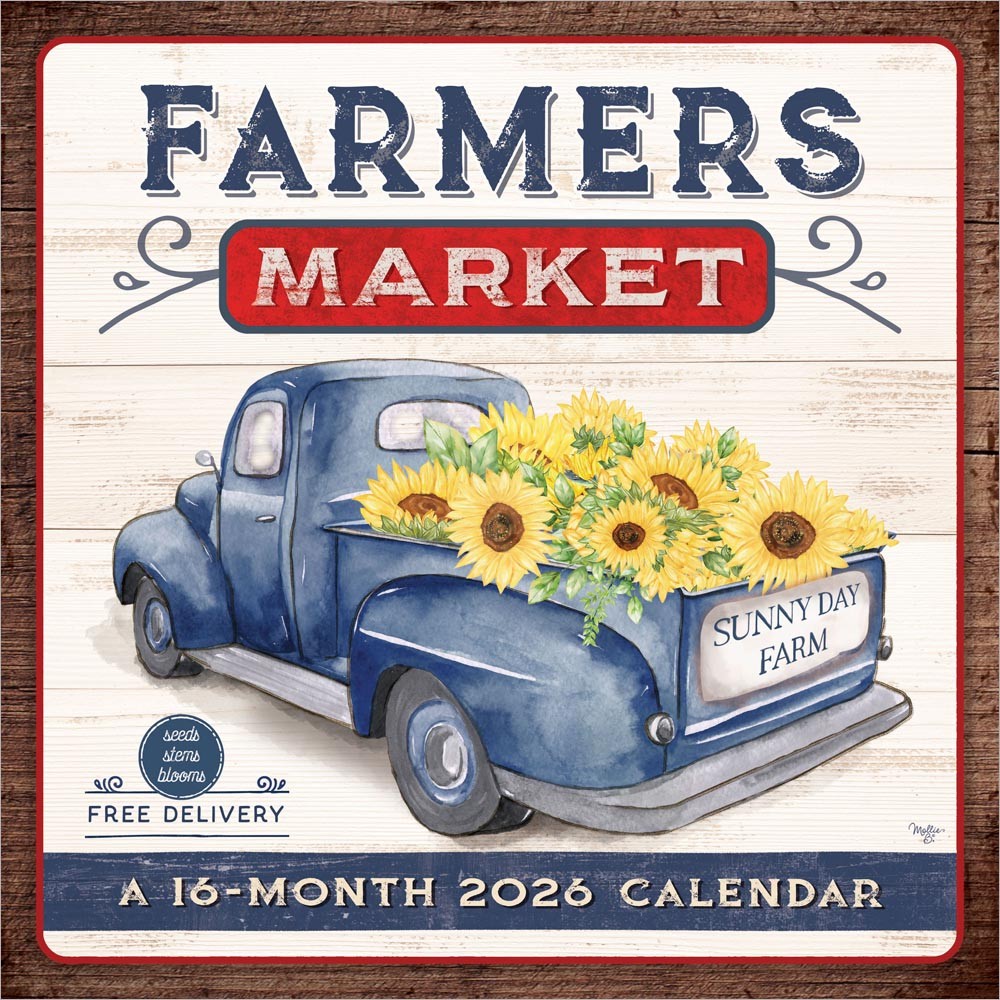 Farmer's Market | 2026 12 x 24 Inch (Hanging) Monthly Square Wall Calendar | Featuring the Artwork of Mollie B.