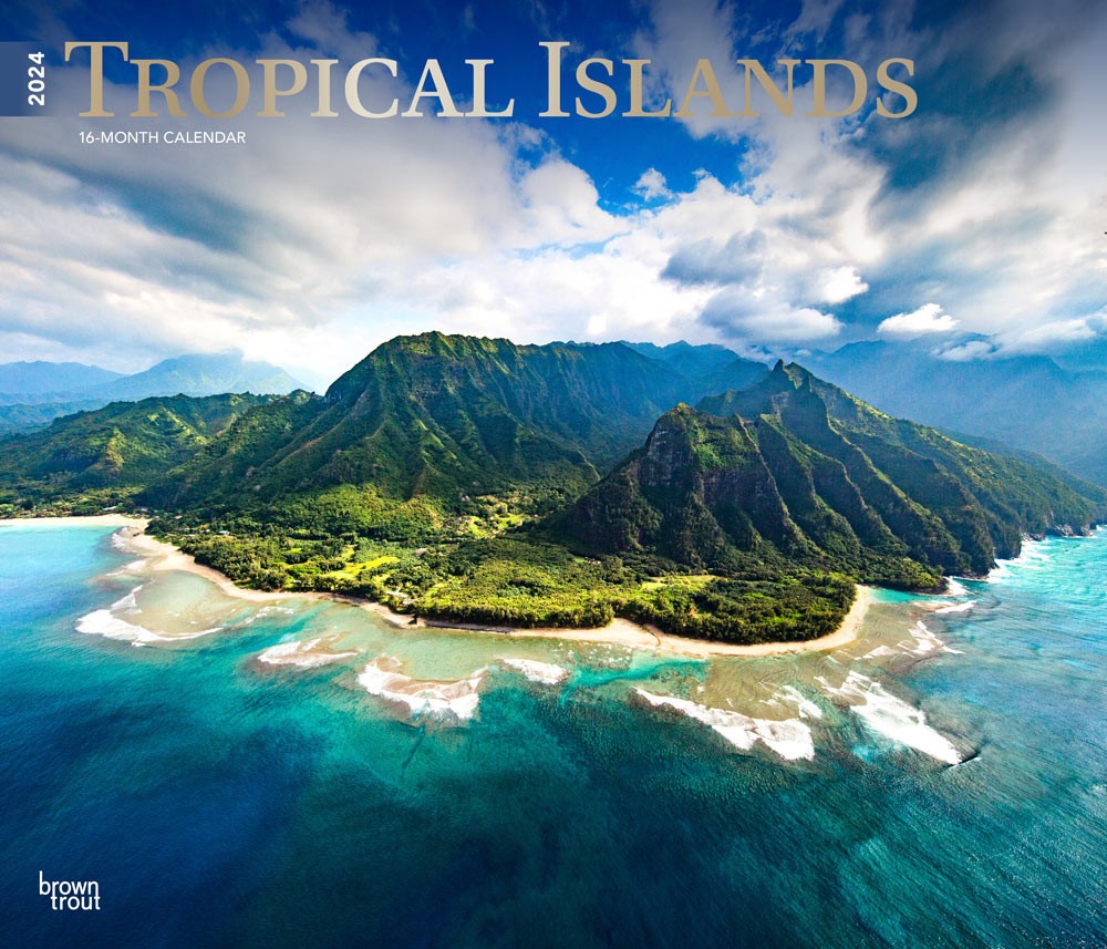 Tropical Islands | 2024 14 x 24 Inch Monthly Deluxe Wall Calendar | Foil Stamped Cover