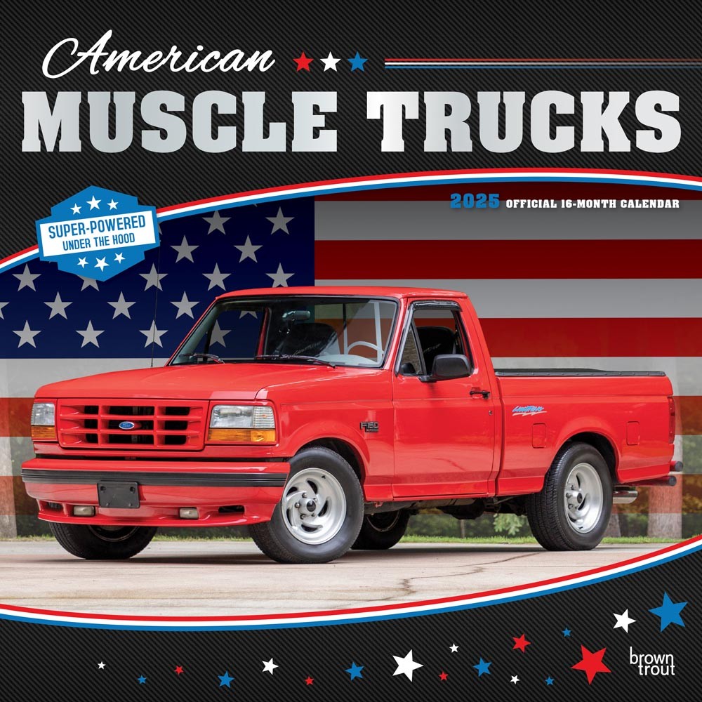 American Muscle Trucks OFFICIAL | 2025 12 x 24 Inch Monthly Square Wall Calendar | Foil Stamped Cover
