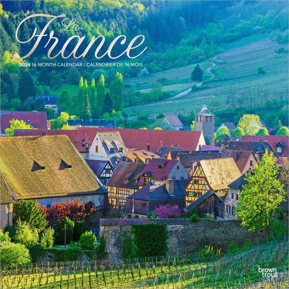 France | 2026 12 x 24 Inch (Hanging) Monthly Square Wall Calendar | Foil Stamped Cover | English/French Bilingual