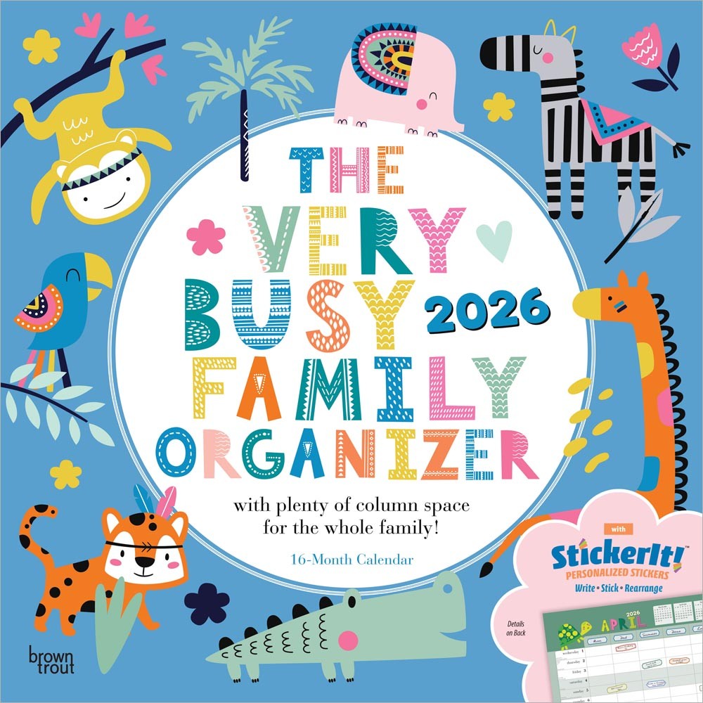 The Very Busy Family Organizer | 2026 12 x 24 Inch (Hanging) Monthly Square Wall Calendar | Matte Paper and Sticker Sheet