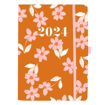 Pink Floral | 2024 6 x 8 Inch 18 Months Desk Planner | July 2023 - December 2024 | Vegan Leather
