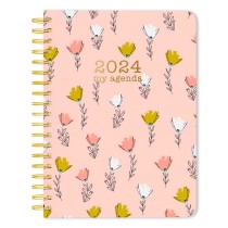 Sketch Floral | 2024 6 x 8 Inch 18 Months Desk Planner | July 2023 - December 2024 | Spiral Vegan Leather