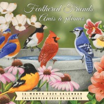 Feathered Friends | Amis a Plumes | 2024 7 x 14 Inch Monthly Mini Wall Calendar | English/French Bilingual