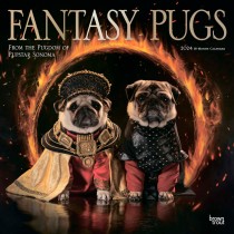Fantasy Pugs | 2024 12 x 24 Inch Monthly Square Wall Calendar | Foil Stamped Cover