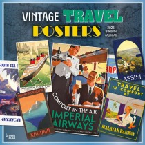 Vintage Travel Posters | 2025 12 x 24 Inch Monthly Square Wall Calendar