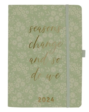Sage Floral | 2024 6 x 8 Inch 18 Months Desk Planner | July 2023 - December 2024 | Vegan Leather