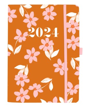 Pink Floral | 2024 6 x 8 Inch 18 Months Desk Planner | July 2023 - December 2024 | Vegan Leather