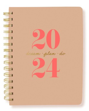 Typographic Taupe | 2024 6 x 8 Inch 18 Months Desk Planner | July 2023 - December 2024 | Spiral Vegan Leather