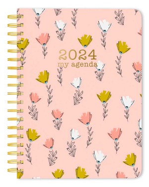 Sketch Floral | 2024 6 x 8 Inch 18 Months Desk Planner | July 2023 - December 2024 | Spiral Vegan Leather
