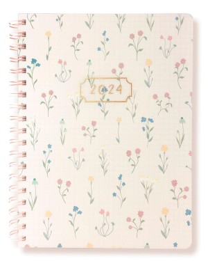 Petite Floral | 2024 8 x 10 Inch 18 Months Desk Planner | July 2023 - December 2024 | Frosted Cover