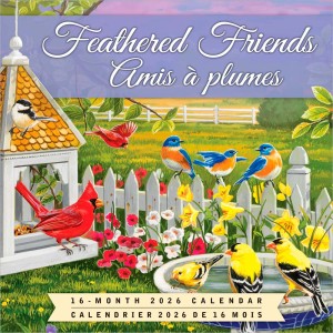 Feathered Friends | Amis à Plumes | 2026 7 x 14 Inch (Hanging) Monthly Mini Wall Calendar | Featuring the Artwork of William Vanderdasson | English/French Bilingual