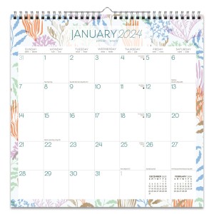Seaside Currents | 2024 12 x 12 Inch Monthly Square Wire-O Calendar | Sticker Sheet