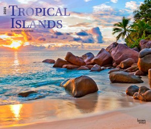 Tropical Islands | 2025 14 x 24 Inch Monthly Deluxe Wall Calendar | Foil Stamped Cover